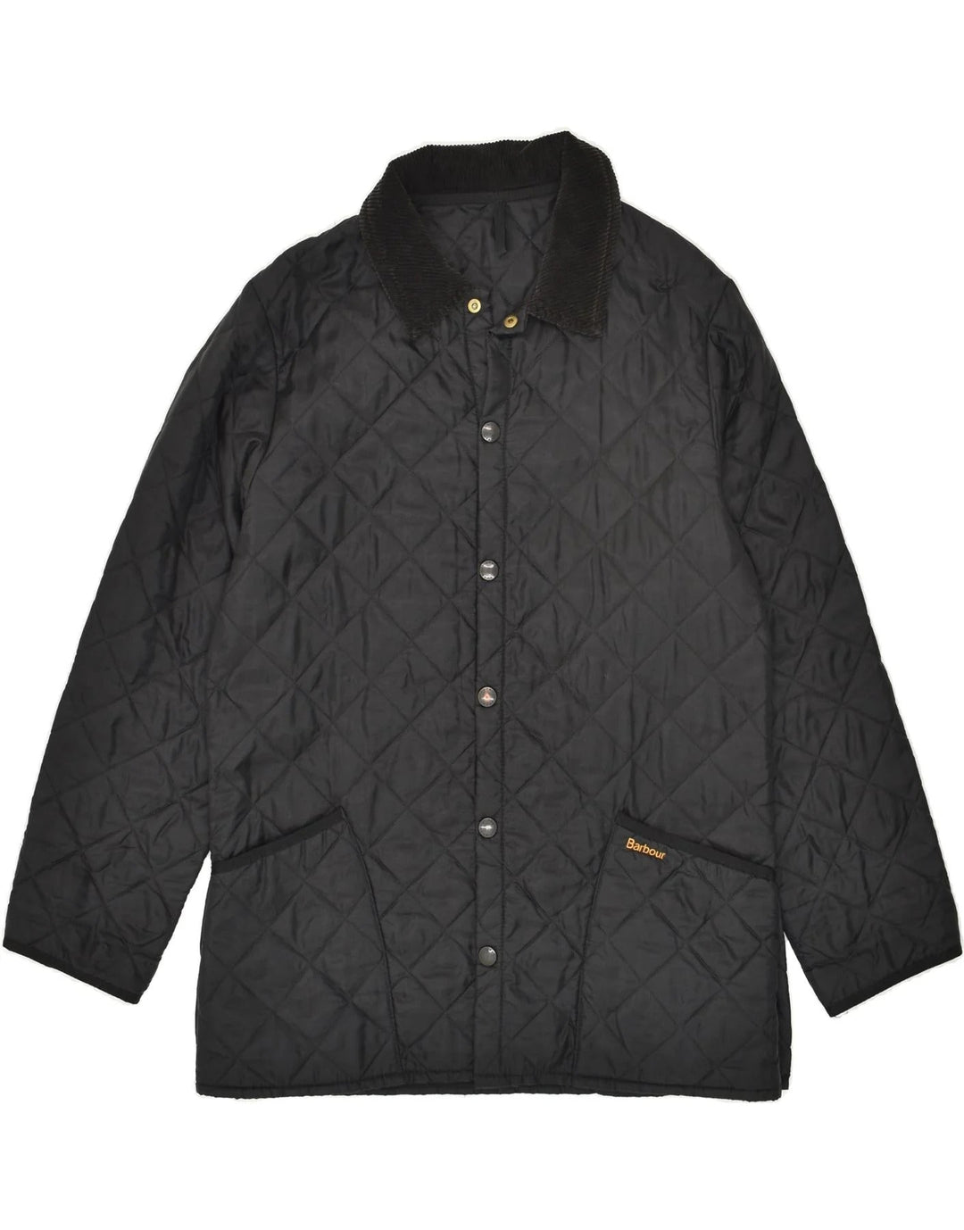 A black Barbour jacket, quilted design