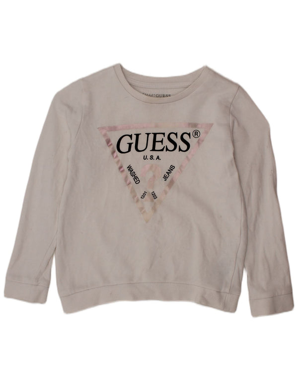 GUESS Girls Graphic Sweatshirt Jumper 4-5 Years White Cotton