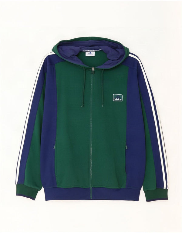 Adidas Mens Zip Hoodie Sweater UK 42/44 Large Green Colourblock Polyester