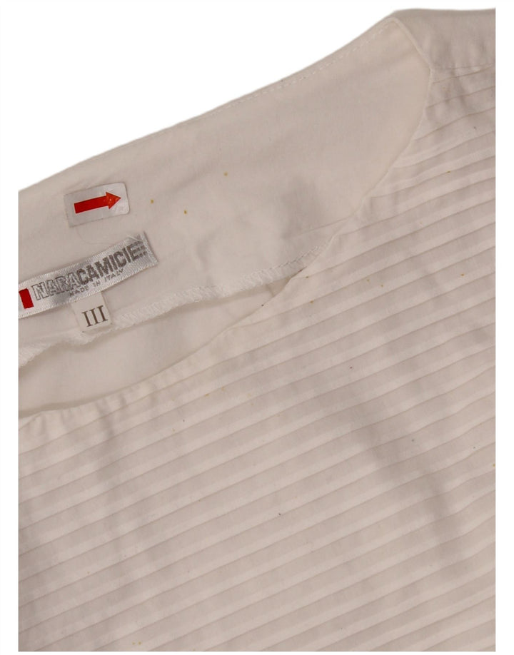 NARACAMICIE Womens Sleeveless Blouse Top UK 8 Small White Pinstripe Cotton