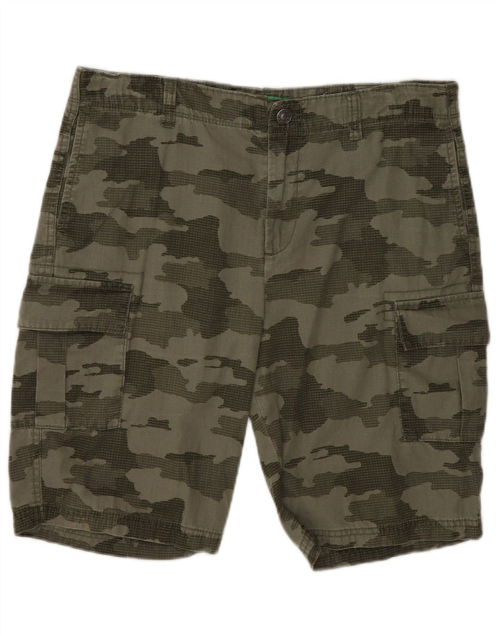BENETTON Boys Cargo Shorts 13-14 Years 3XL W30 Khaki Camouflage Cotton
