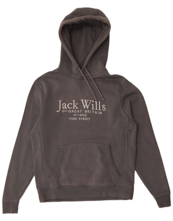 Jack Wills Mens Graphic Hoodie Jumper Small Grey Cotton