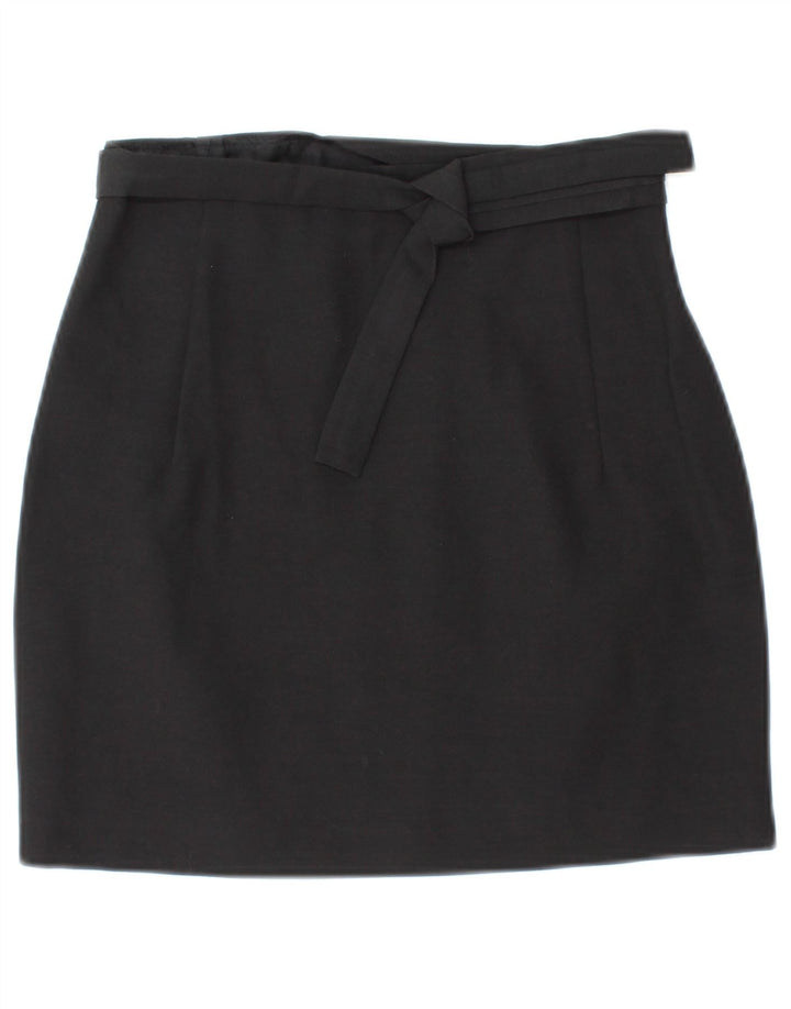 VINTAGE Womens Mini Wrap Skirt IT 42 Medium W26 Black Wool