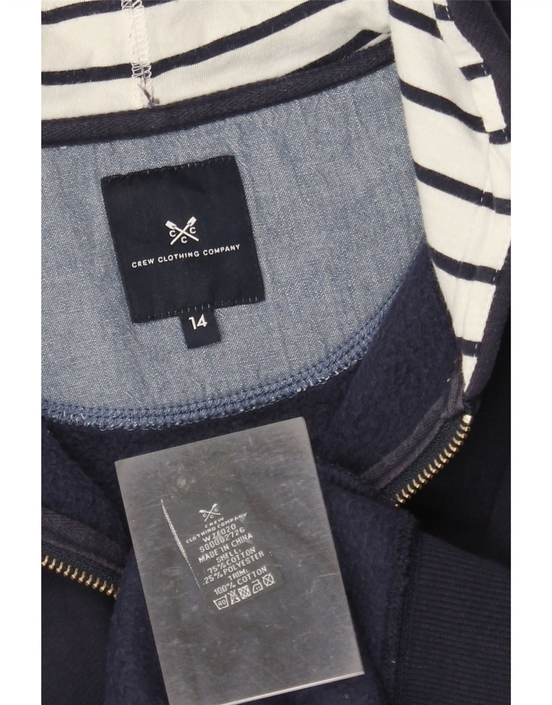 CREW CLOTHING Womens Zip Hoodie Sweater UK 14 Large Navy Blue Cotton