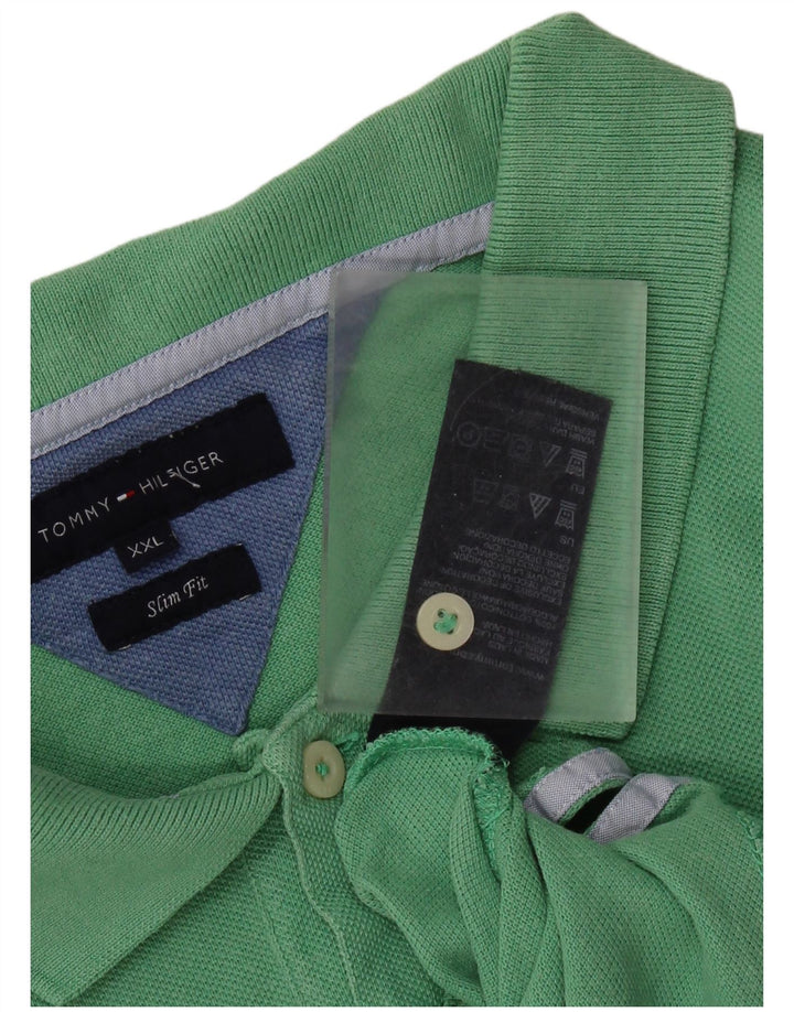 TOMMY HILFIGER Mens Slim Fit Polo Shirt 2XL Green Cotton