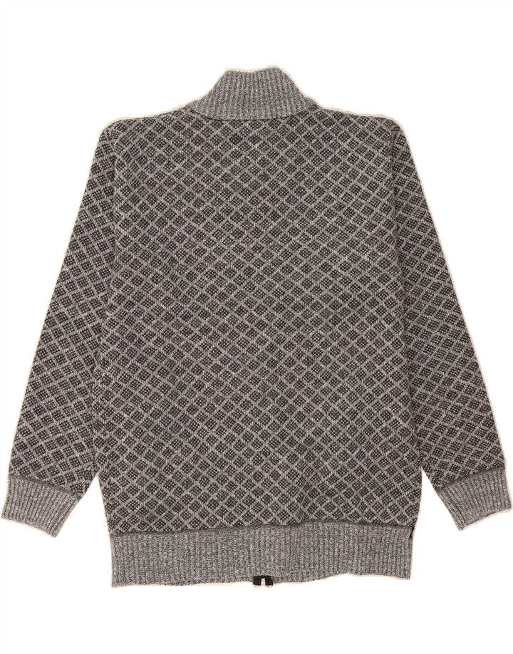 VINTAGE Mens Cardigan Sweater XL Grey Argyle/Diamond Polyester Vintage Vintage and Second-Hand Vintage from Messina Hembry 