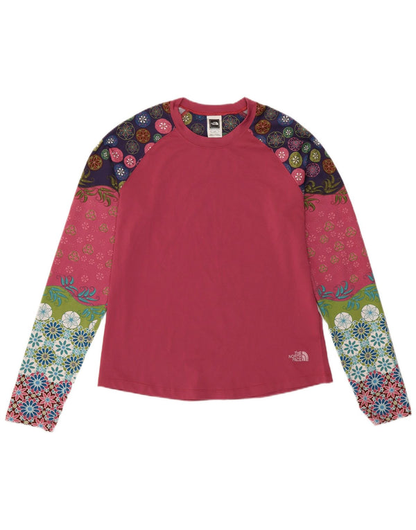 The North Face Womens Graphic Top Long Sleeve UK 14 Large Pink Floral