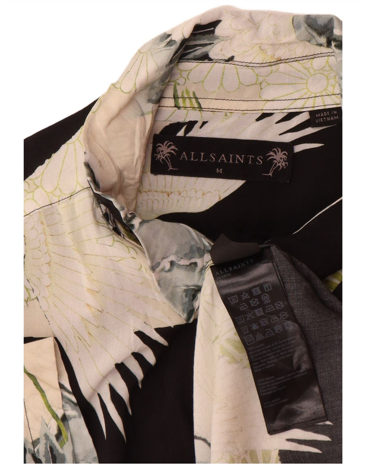 All Saints Mens Abstract Pattern Short Sleeve Shirt Medium Black Viscose