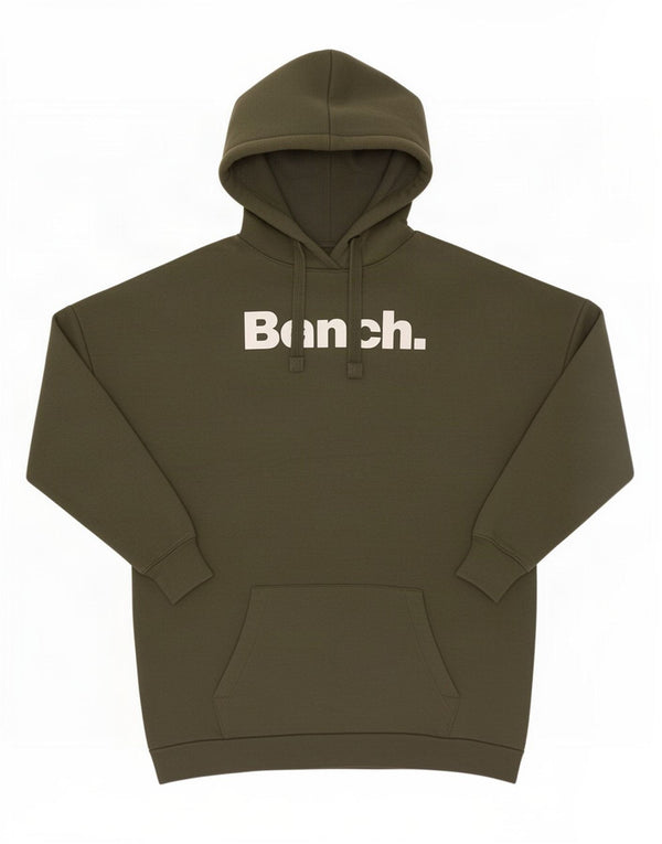 Bench Womens Graphic Oversized Hoodie Jumper UK 12 Medium Khaki Cotton