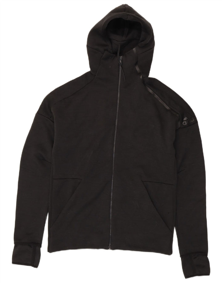 Adidas Mens Zip Hoodie Sweater Medium Black Flecked Polyester