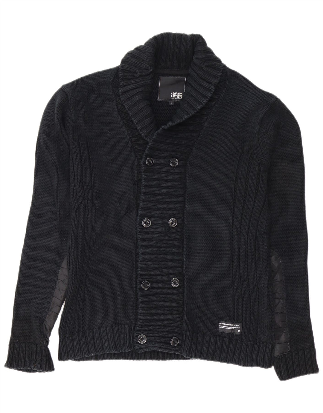 JACK & JONES Mens Cardigan Sweater Large Black Cotton