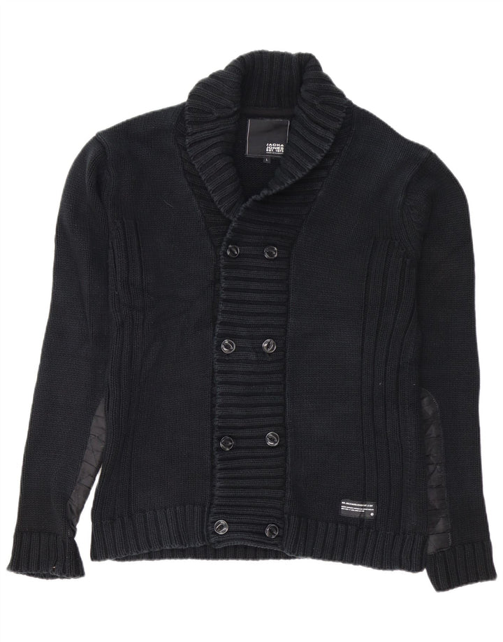 JACK & JONES Mens Cardigan Sweater Large Black Cotton