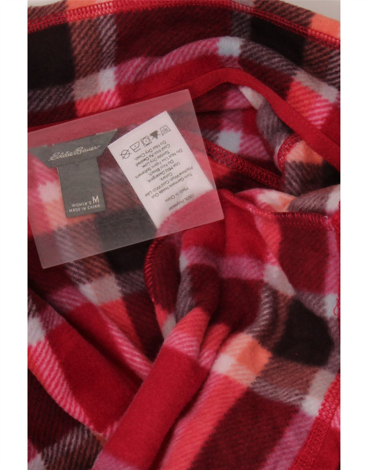 EDDIE BAUER Womens Zip Neck Fleece Jumper UK 14 Medium Red Check Polyester