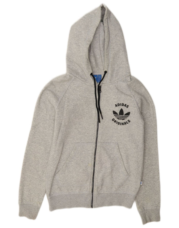 Adidas Womens Graphic Oversized Zip Hoodie Sweater UK 8 Small Grey Flecked