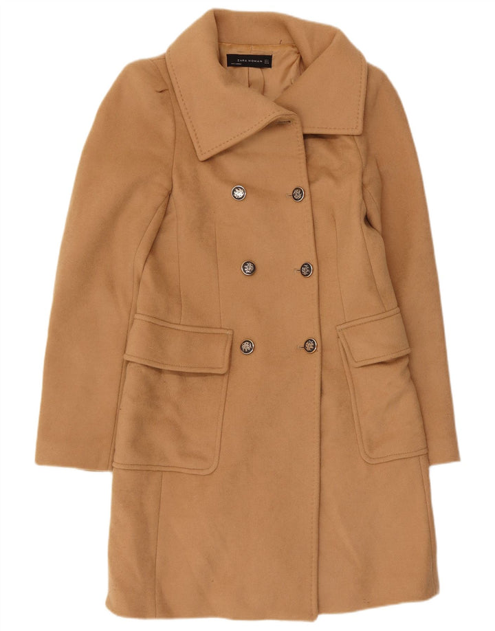Zara Womens Double Breasted Coat UK 12 Medium Brown Wool