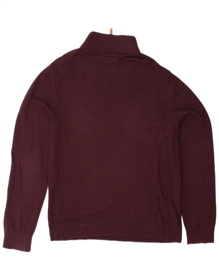 FAT FACE Mens Zip Neck Jumper Sweater Large Burgundy Cotton