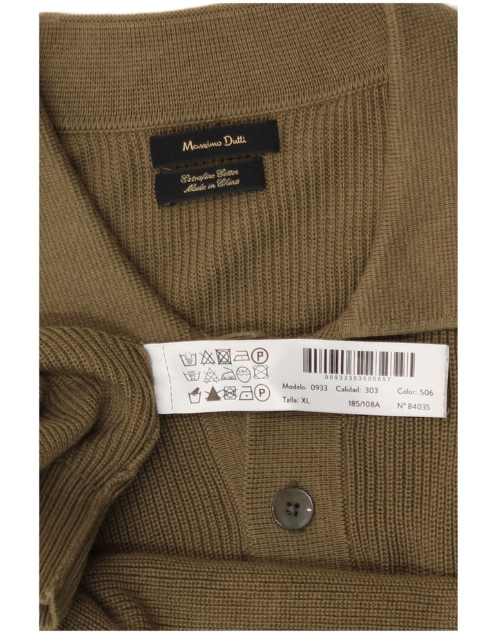 Massimo Dutti Mens Polo Neck Jumper Sweater XL Khaki Cotton