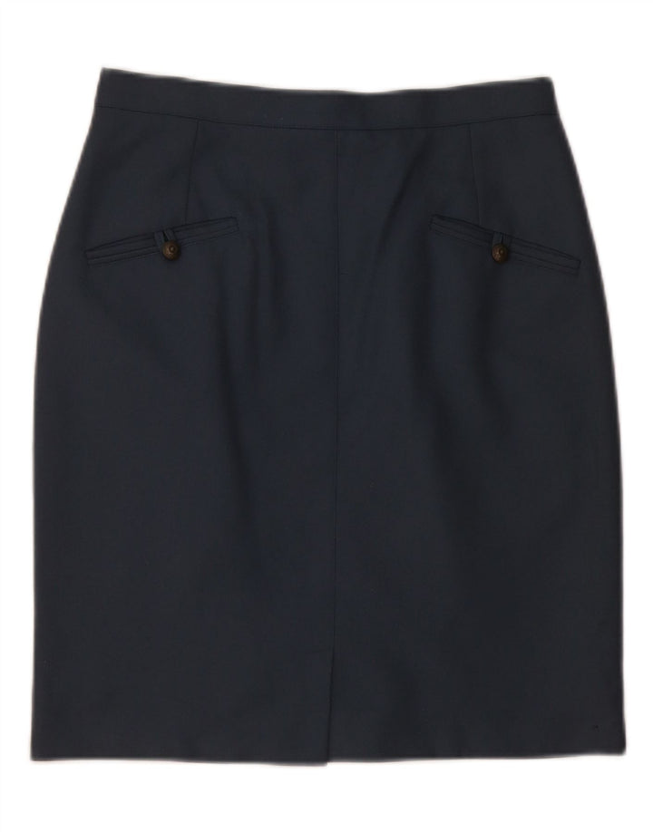 VINTAGE Womens Pencil Skirt Medium W28 Navy Blue Wool