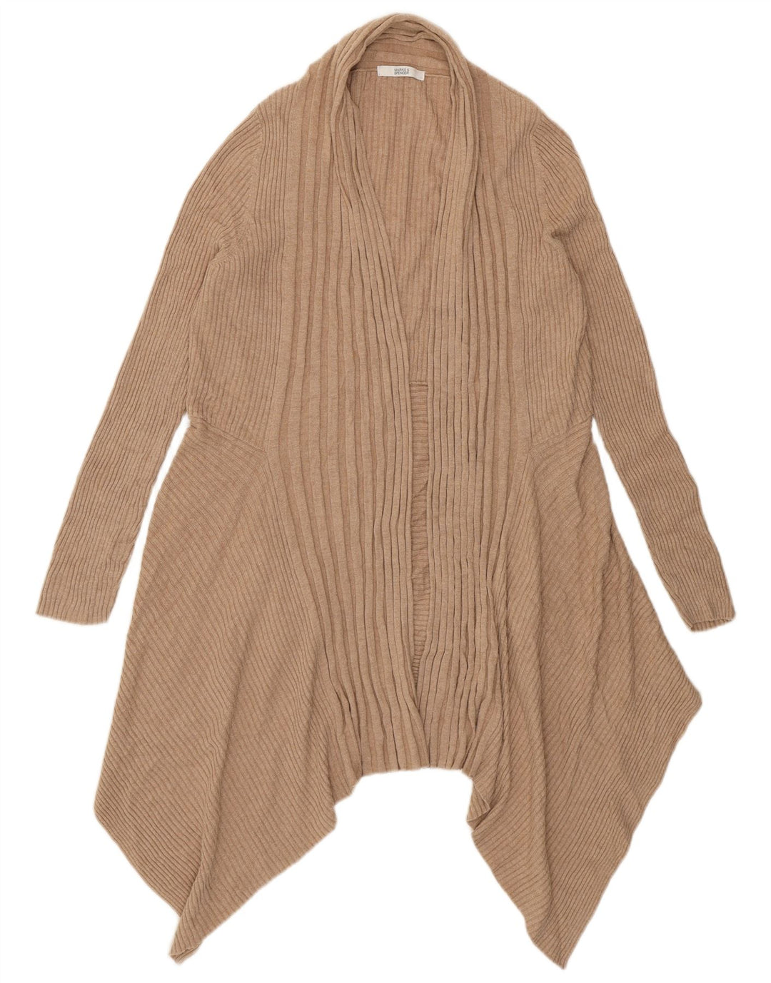 Marks & Spencer Womens Asymmetric Open Cardigan Sweater UK 16 Large Beige