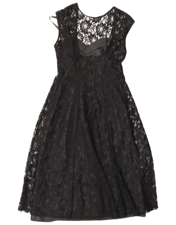 CLASSIC Womens A-Line Dress UK 12 Medium Black Floral Nylon