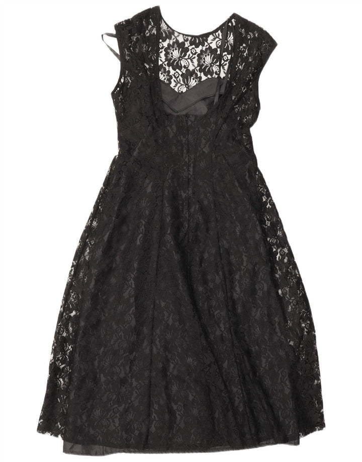 CLASSIC Womens A-Line Dress UK 12 Medium Black Floral Nylon