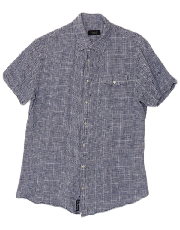 Best Company Mens Short Sleeve Shirt Medium Blue Houndstooth