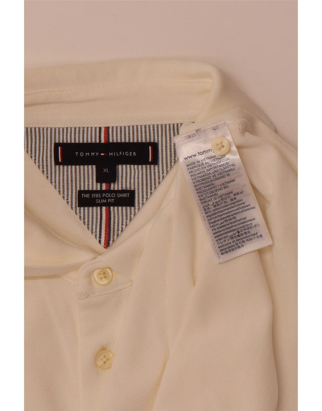 TOMMY HILFIGER Mens Slim Fit Polo Shirt XL Off White Cotton