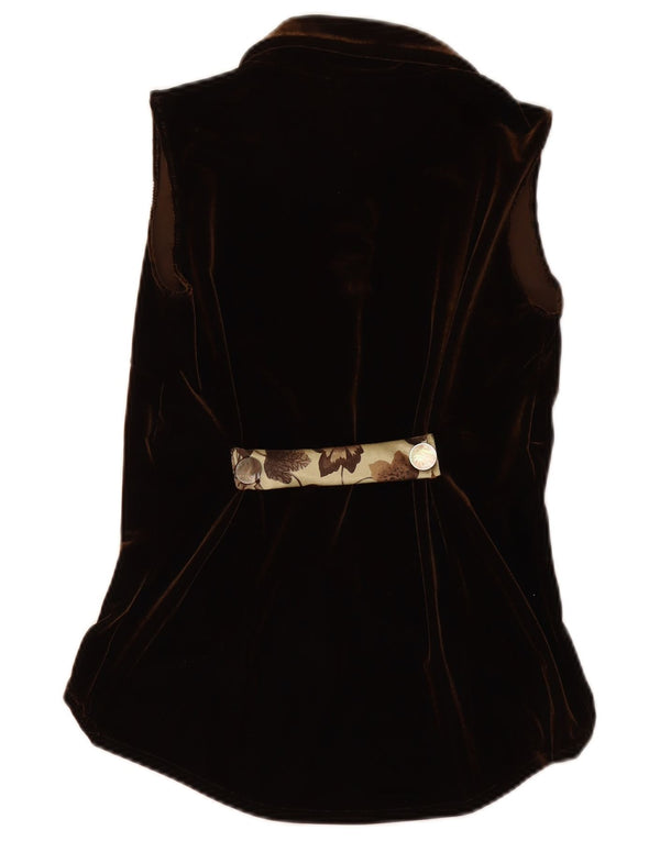 VINTAGE Womens Velour Sleeveless Shirt Blouse UK 12 Medium Brown Floral
