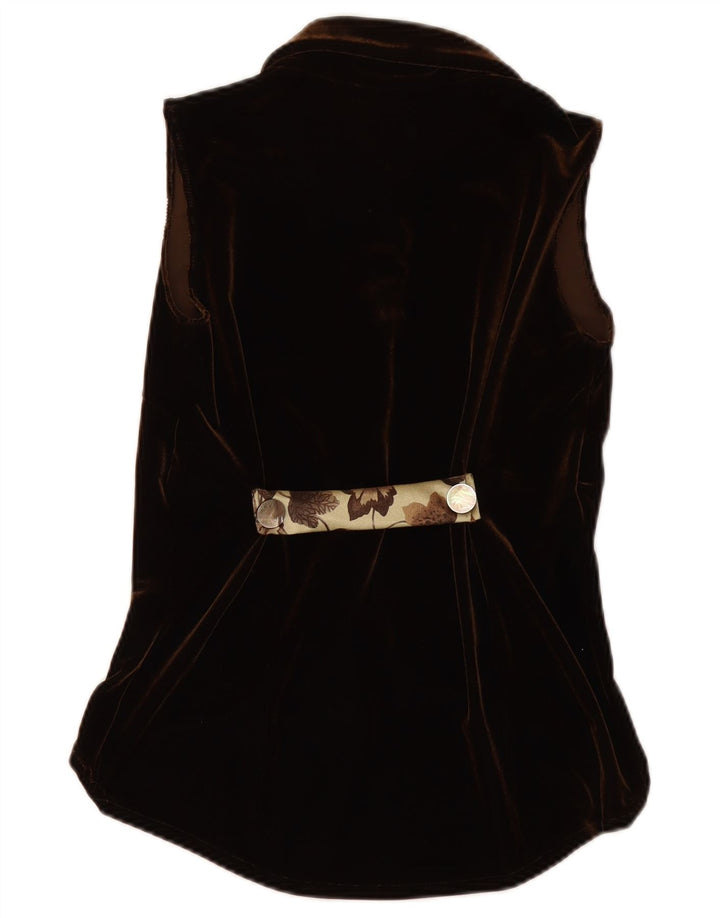 VINTAGE Womens Velour Sleeveless Shirt Blouse UK 12 Medium Brown Floral