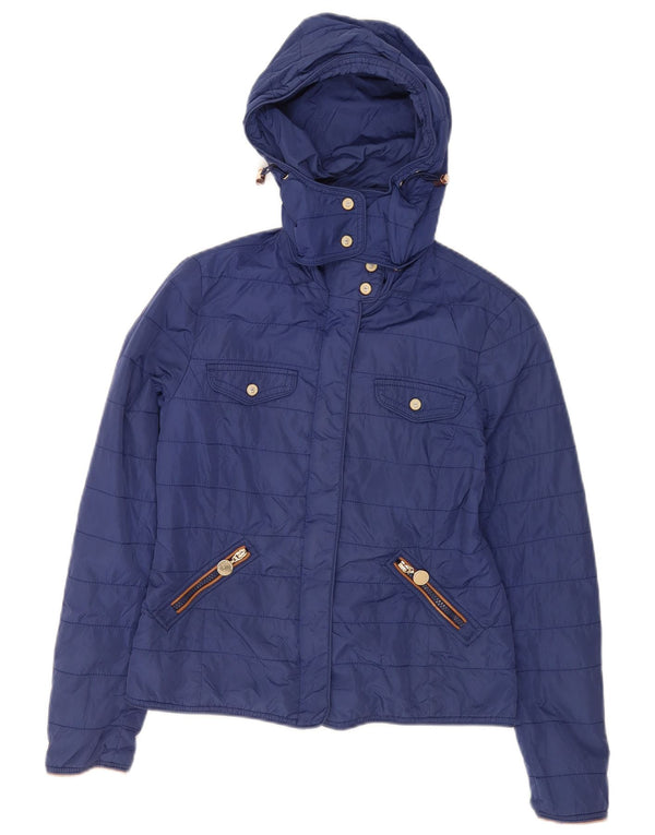 Massimo Dutti Womens Hooded Quilted Jacket EU 36 Small Blue Nylon