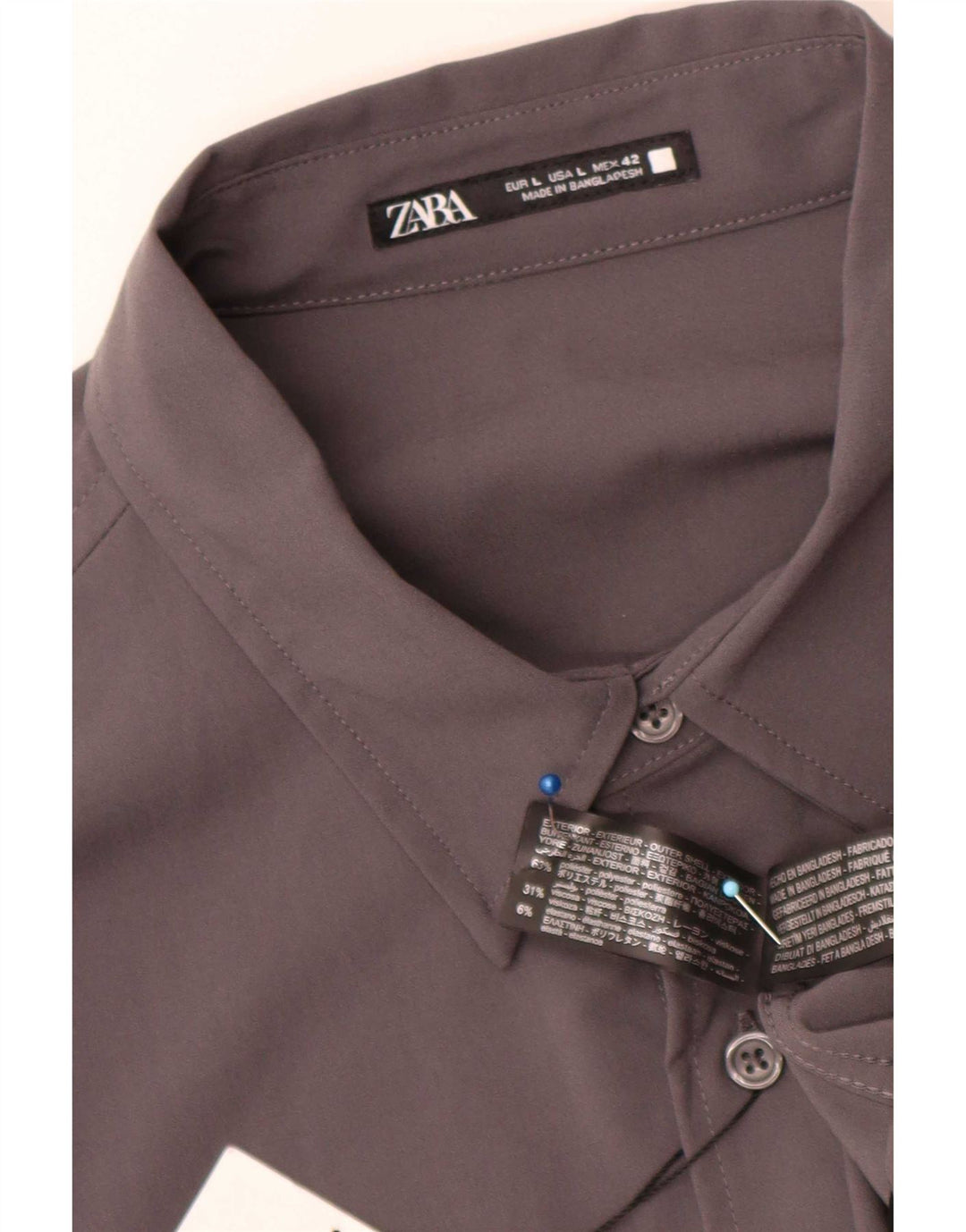 Zara Mens Shirt Large Grey Colourblock Polyester