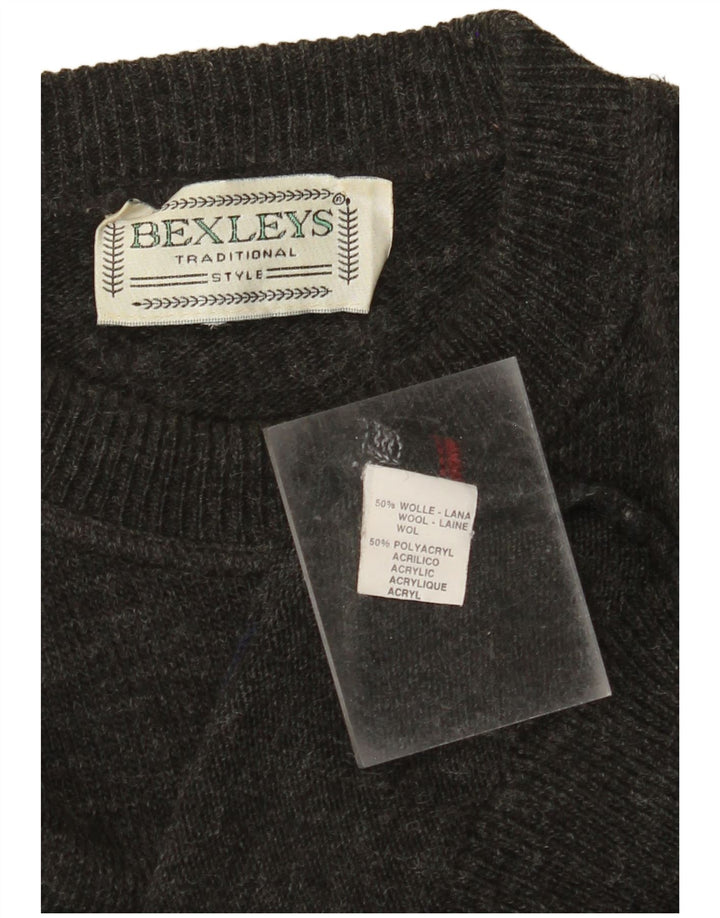 BEXLEYS Mens Crew Neck Jumper Sweater XL Grey Striped Polyacrylic