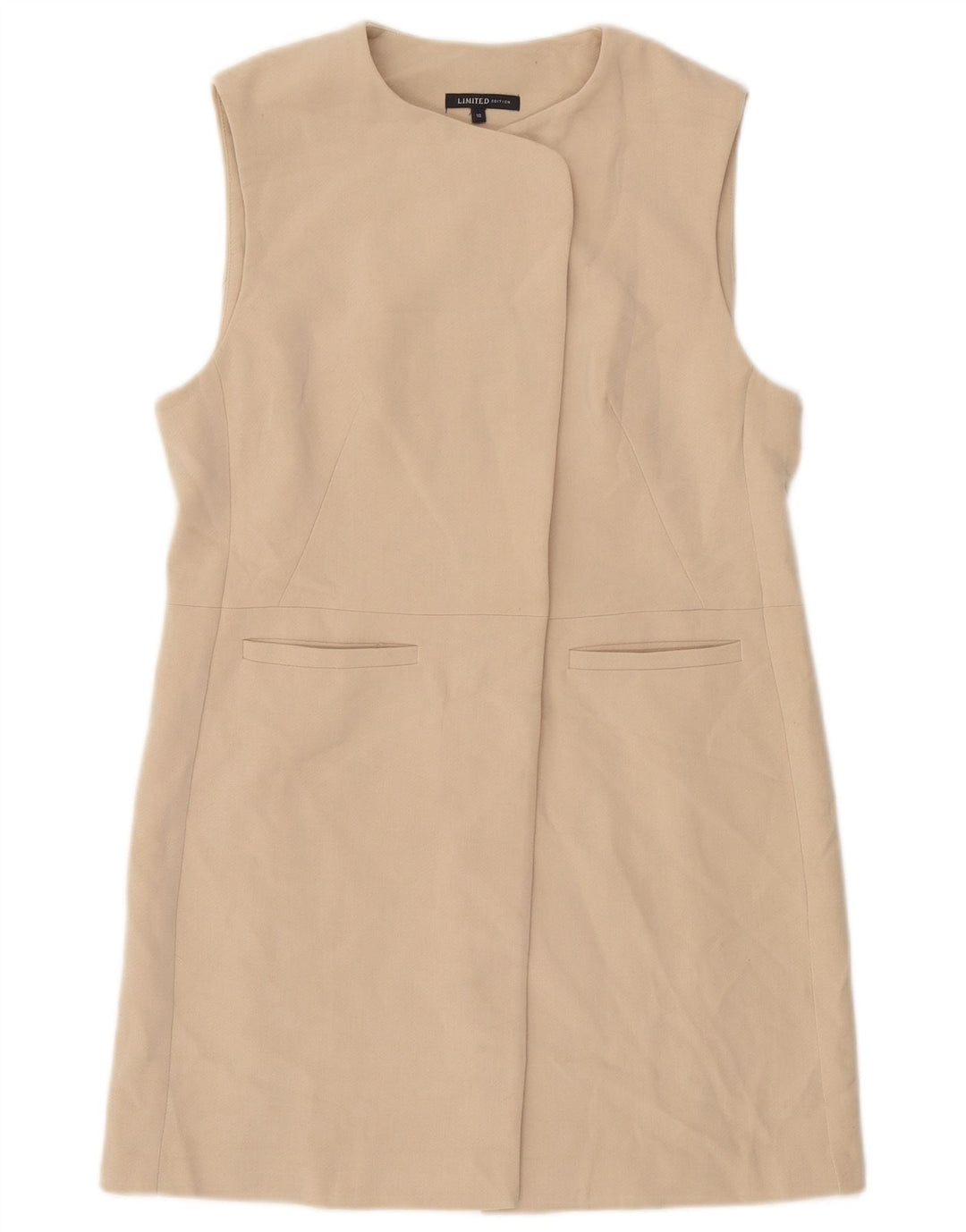 Marks & Spencer Womens Longline Sleeveless Blazer Jacket UK 10 Small Beige