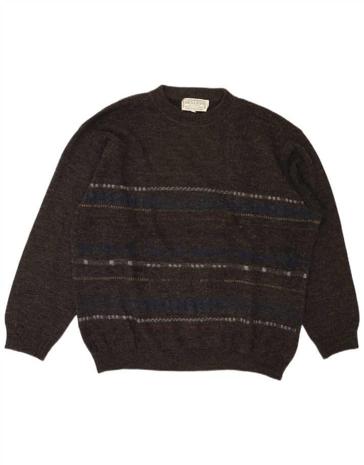 BEXLEYS Mens Crew Neck Jumper Sweater XL Grey Striped Polyacrylic