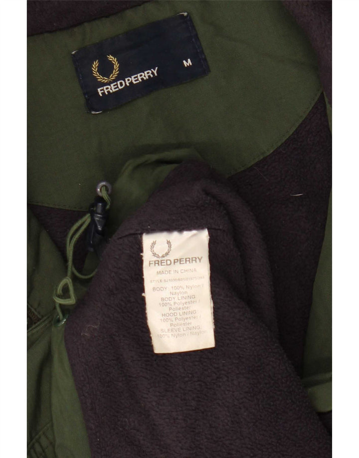 Fred Perry Mens Hooded Windbreaker Jacket UK 38 Medium Green Nylon