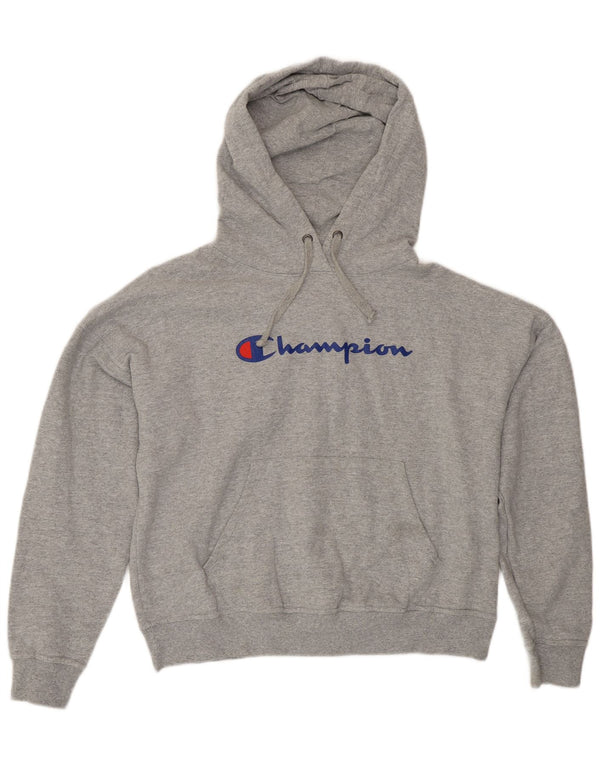 Champion Womens Graphic Oversized Hoodie Jumper UK 14 Medium Grey Flecked