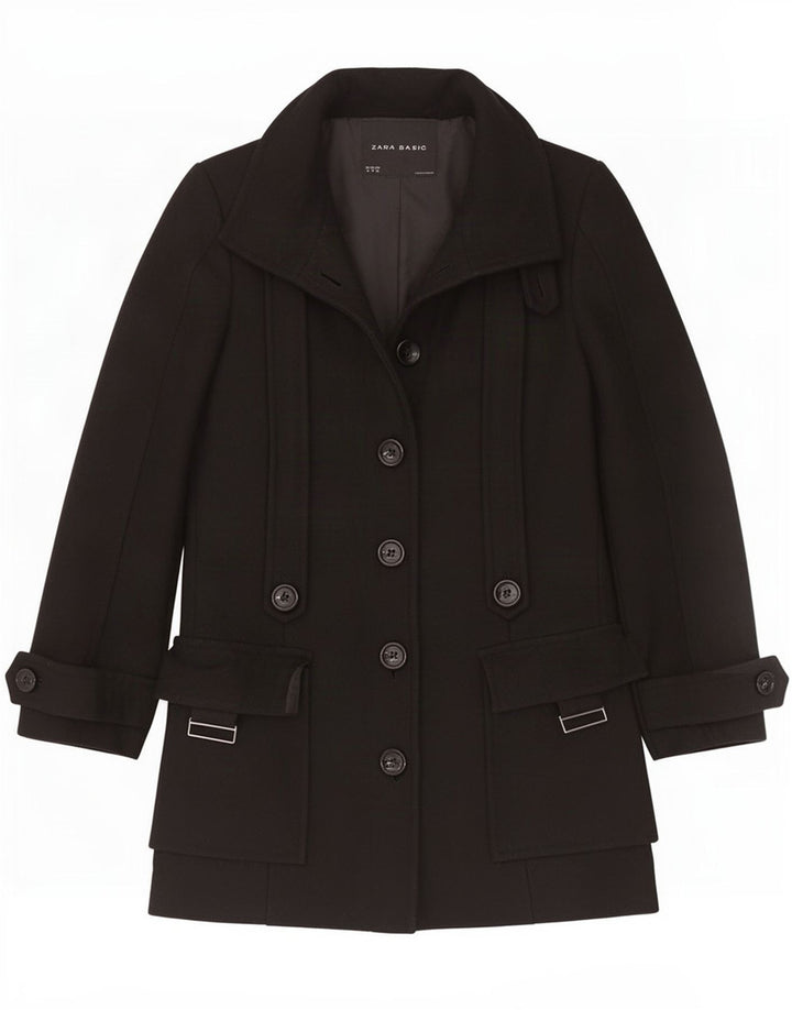 Zara Womens Overcoat UK 12 Medium Black Wool