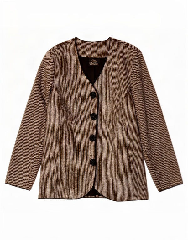 Gina Bacconi Womens 4 Button Blazer Jacket UK 16 Large Gold Pinstripe Silk