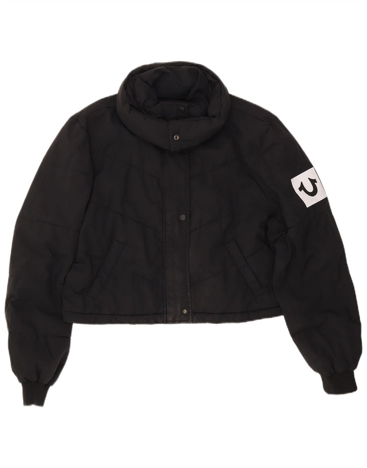 TRUE RELIGION Womens Crop Padded Jacket UK 16 Large Black Polyester
