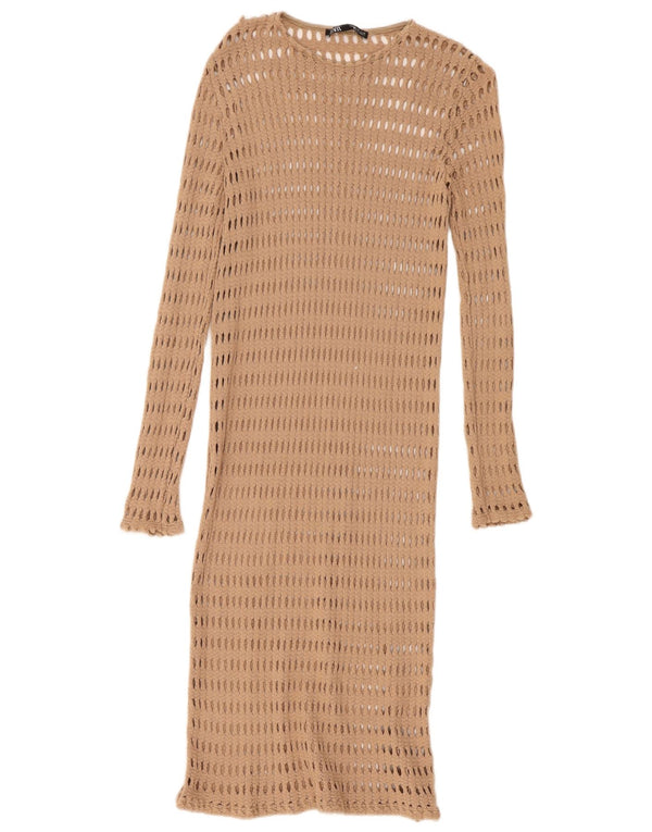 Zara Womens Crochet Beach Dress UK 12 Medium Beige