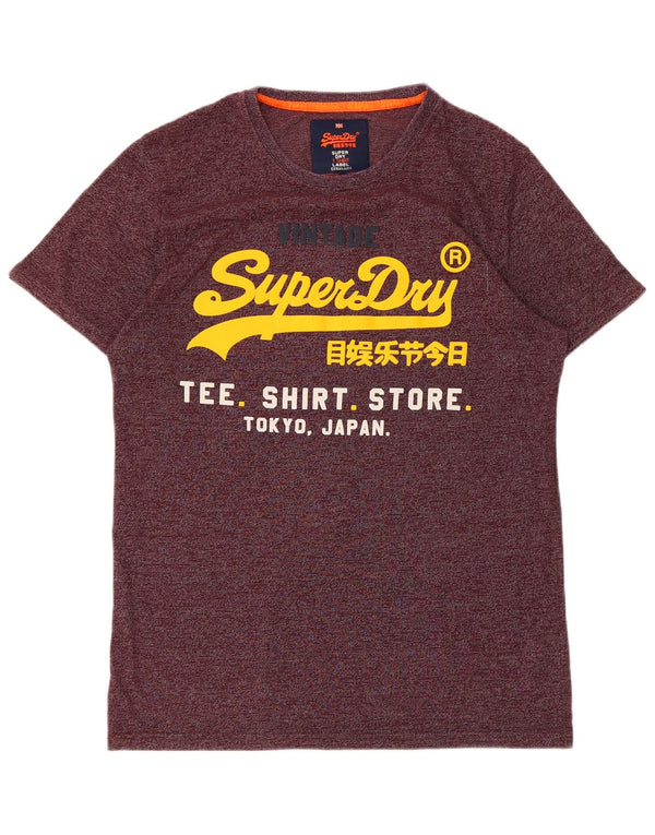SUPERDRY Mens Graphic T-Shirt Top Large Burgundy Pinstripe Cotton