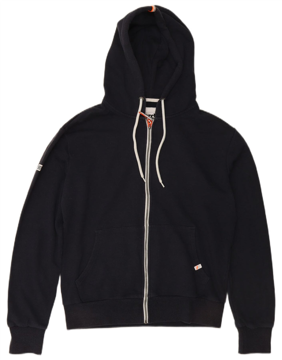 SUPERDRY Mens Zip Hoodie Sweater Large Navy Blue Cotton