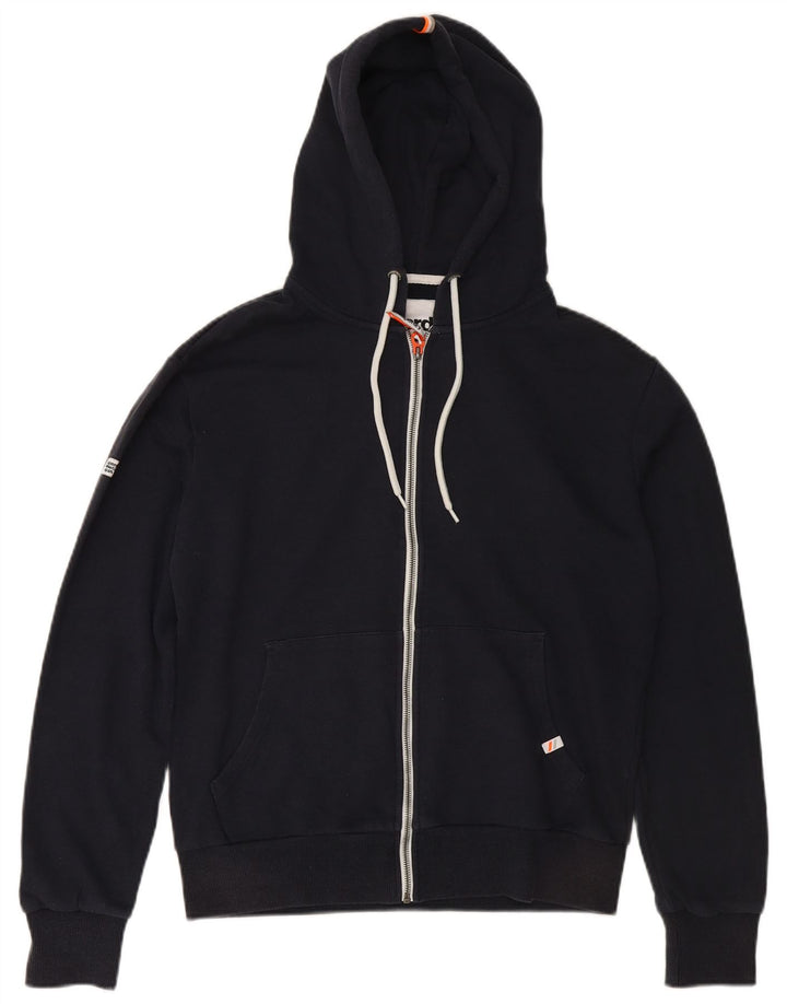 SUPERDRY Mens Zip Hoodie Sweater Large Navy Blue Cotton