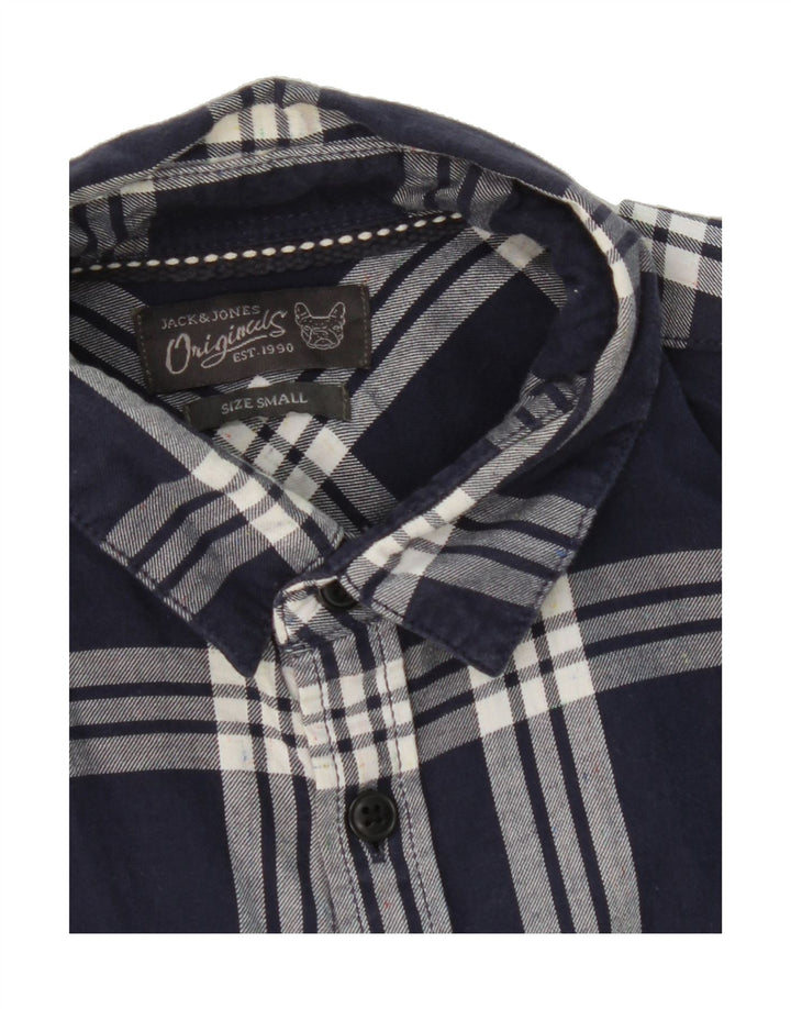 JACK & JONES Mens Shirt Small Navy Blue Check Cotton Vintage Jack & Jones and Second-Hand Jack & Jones from Messina Hembry 