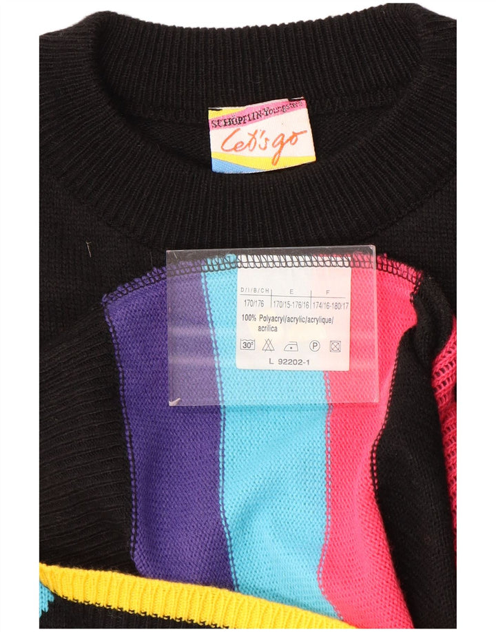 VINTAGE Womens Graphic Jumper Dress UK 16 Large Black Colourblock