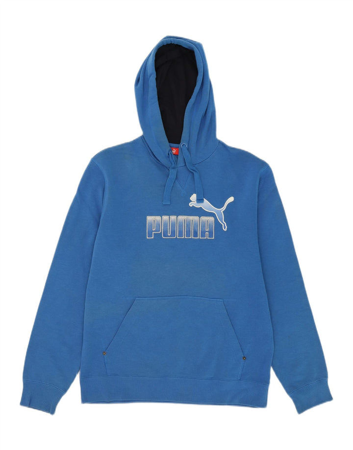 PUMA Mens Graphic Hoodie Jumper Medium Blue Vintage Puma and Second-Hand Puma from Messina Hembry 