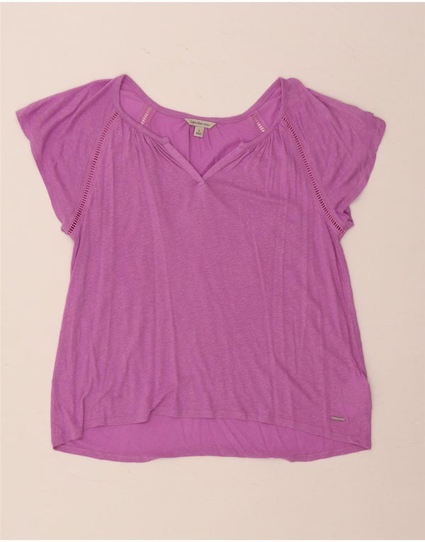 Calvin Klein Jeans Womens Loose Fit T-Shirt Top UK 10 Small Purple Linen