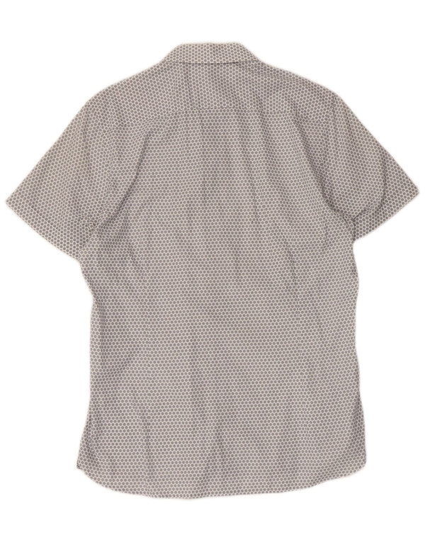 Ted Baker Mens Short Sleeve Shirt Size 3 Medium White Geometric Cotton