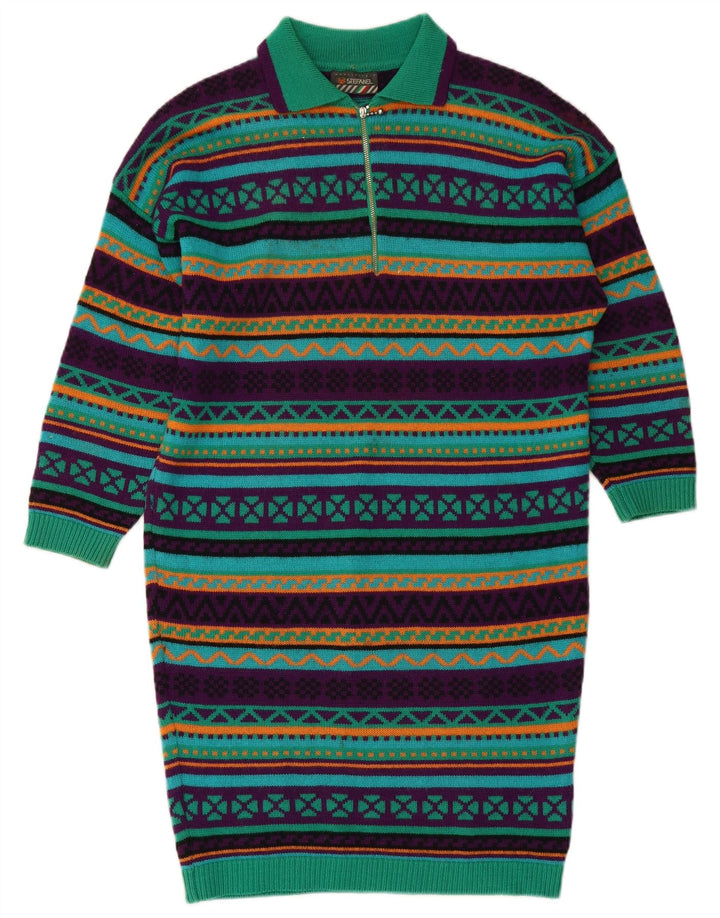STEFANEL Womens Knit Long Sleeve Polo Dress UK 14 Medium Green Geometric