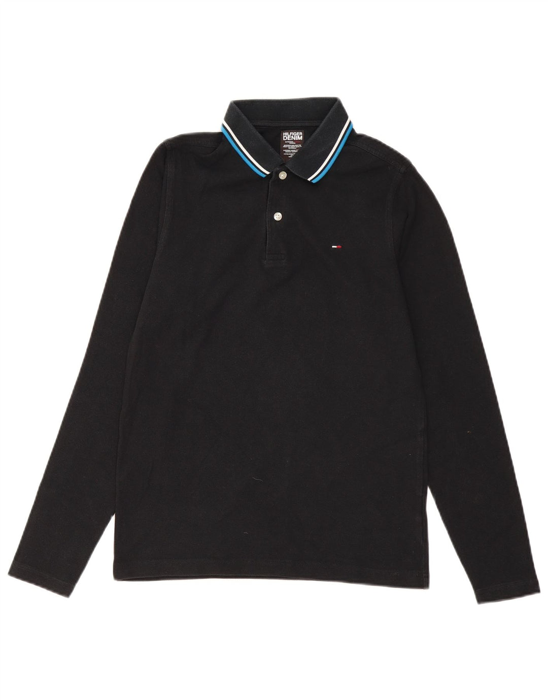 TOMMY HILFIGER Mens Long Sleeve Polo Shirt Medium Black Cotton